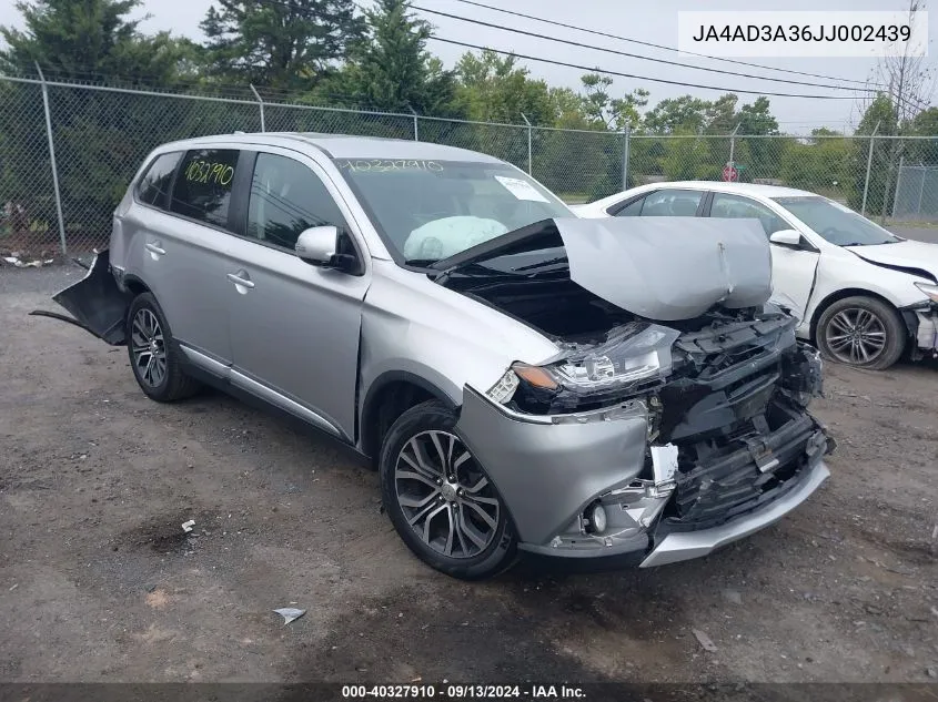 2018 Mitsubishi Outlander Se/Sel/Le VIN: JA4AD3A36JJ002439 Lot: 40327910