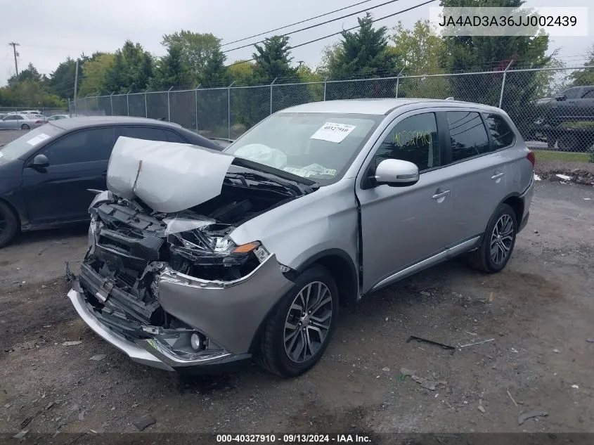 2018 Mitsubishi Outlander Se/Sel/Le VIN: JA4AD3A36JJ002439 Lot: 40327910