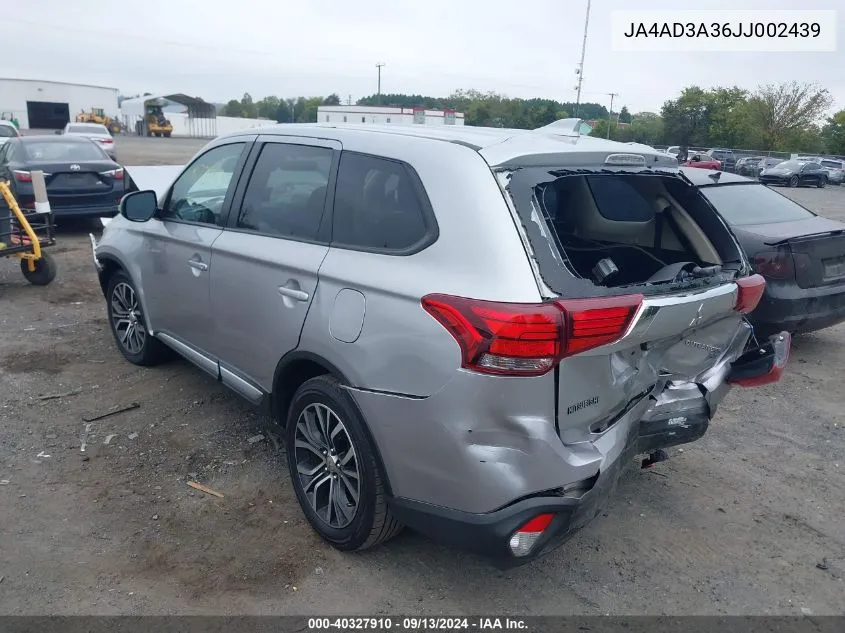 2018 Mitsubishi Outlander Se/Sel/Le VIN: JA4AD3A36JJ002439 Lot: 40327910