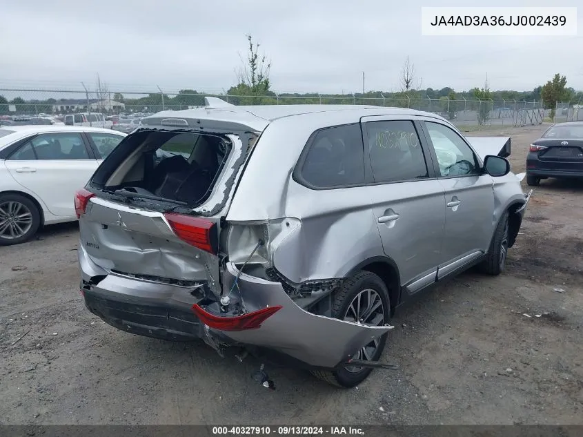 2018 Mitsubishi Outlander Se/Sel/Le VIN: JA4AD3A36JJ002439 Lot: 40327910