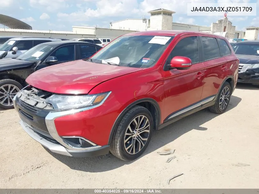 2018 Mitsubishi Outlander Se VIN: JA4AD3A3XJZ051709 Lot: 40354025