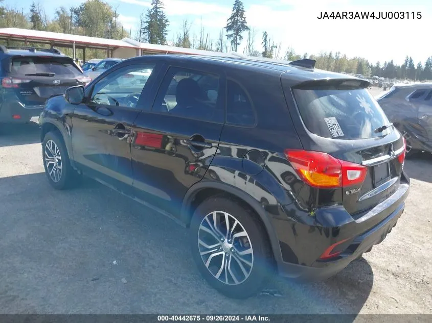 2018 Mitsubishi Outlander Sport Es/Se VIN: JA4AR3AW4JU003115 Lot: 40442675