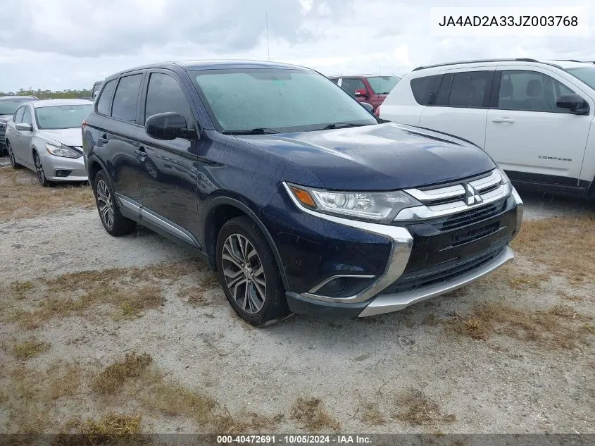 2018 Mitsubishi Outlander Es VIN: JA4AD2A33JZ003768 Lot: 40472691