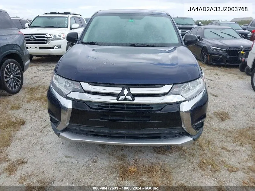 2018 Mitsubishi Outlander Es VIN: JA4AD2A33JZ003768 Lot: 40472691