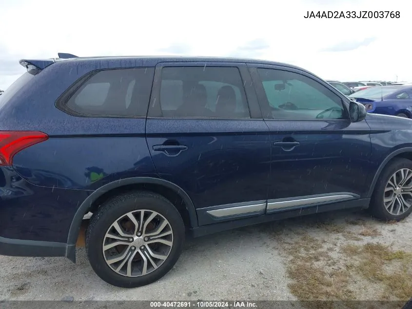 2018 Mitsubishi Outlander Es VIN: JA4AD2A33JZ003768 Lot: 40472691