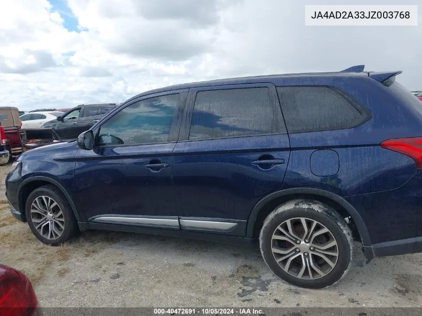 2018 Mitsubishi Outlander Es VIN: JA4AD2A33JZ003768 Lot: 40472691