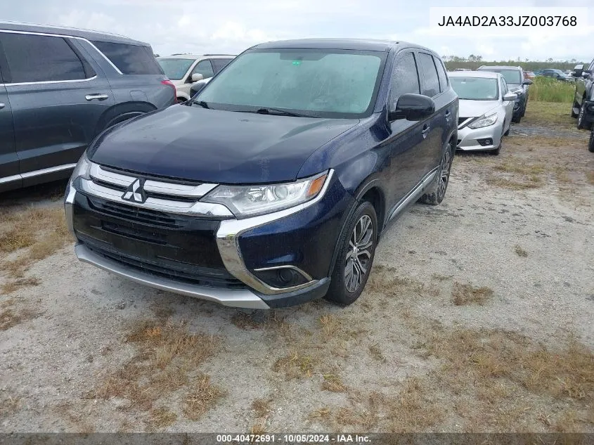 2018 Mitsubishi Outlander Es VIN: JA4AD2A33JZ003768 Lot: 40472691