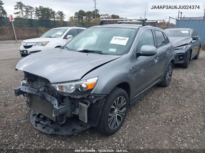 2018 Mitsubishi Outlander Sport 2.0 Es/2.0 Le VIN: JA4AP3AU6JU024374 Lot: 40704899