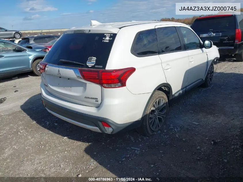 2018 Mitsubishi Outlander Se VIN: JA4AZ3A3XJZ000745 Lot: 40786963