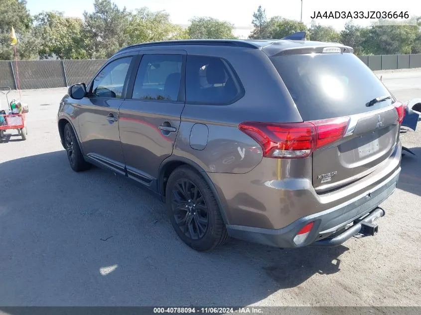 2018 Mitsubishi Outlander Le VIN: JA4AD3A33JZ036646 Lot: 40788094