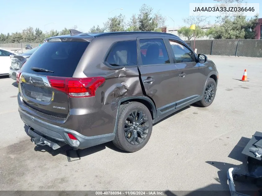 2018 Mitsubishi Outlander Le VIN: JA4AD3A33JZ036646 Lot: 40788094