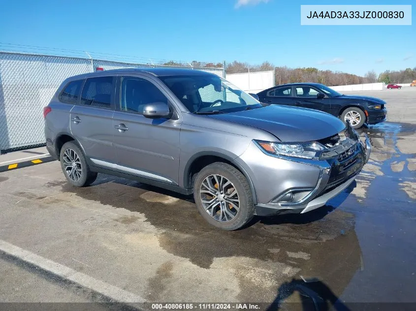 2018 Mitsubishi Outlander Se/Sel VIN: JA4AD3A33JZ000830 Lot: 40806185