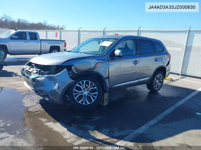 2018 Mitsubishi Outlander Se/Sel VIN: JA4AD3A33JZ000830 Lot: 40806185