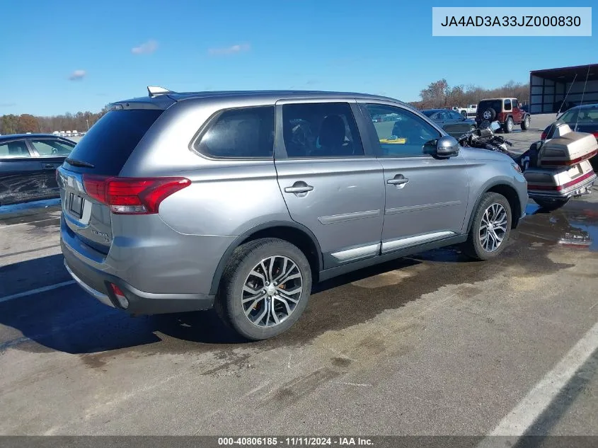 2018 Mitsubishi Outlander Se/Sel VIN: JA4AD3A33JZ000830 Lot: 40806185