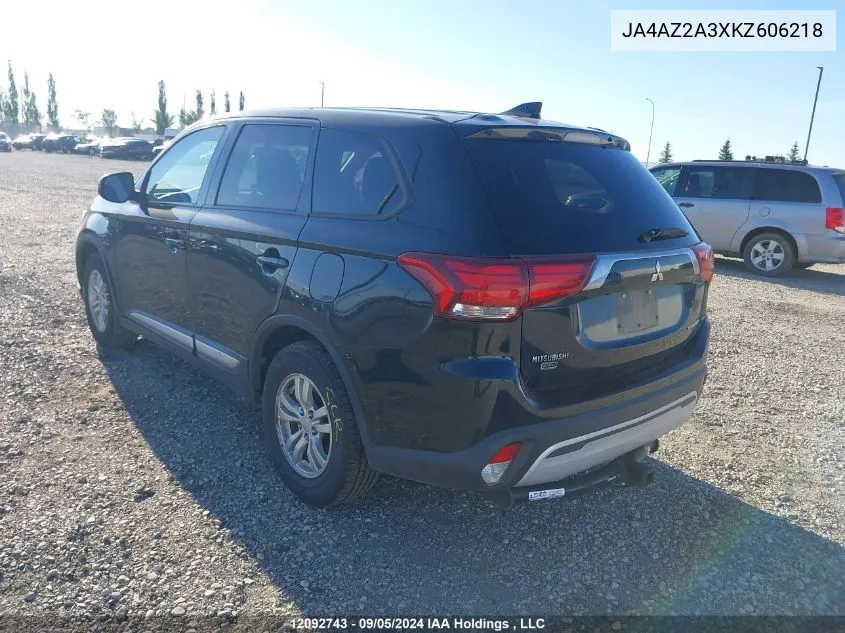 2019 Mitsubishi Outlander Es VIN: JA4AZ2A3XKZ606218 Lot: 12092743