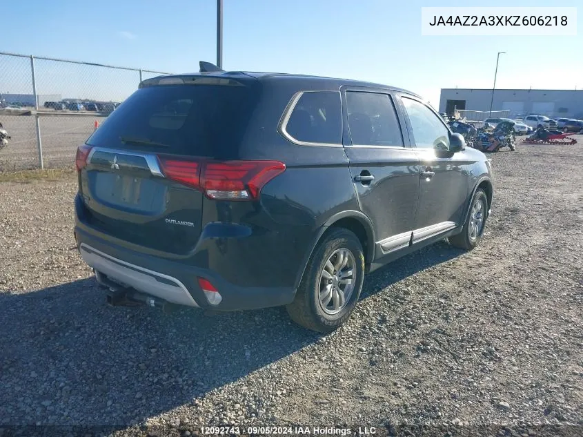 2019 Mitsubishi Outlander Es VIN: JA4AZ2A3XKZ606218 Lot: 12092743