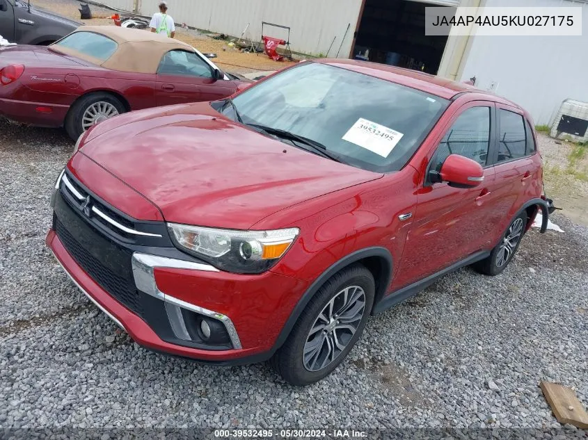 2019 Mitsubishi Outlander Sport 2.0 Se VIN: JA4AP4AU5KU027175 Lot: 39532495