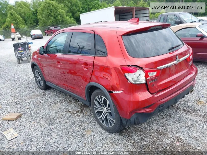 2019 Mitsubishi Outlander Sport 2.0 Se VIN: JA4AP4AU5KU027175 Lot: 39532495