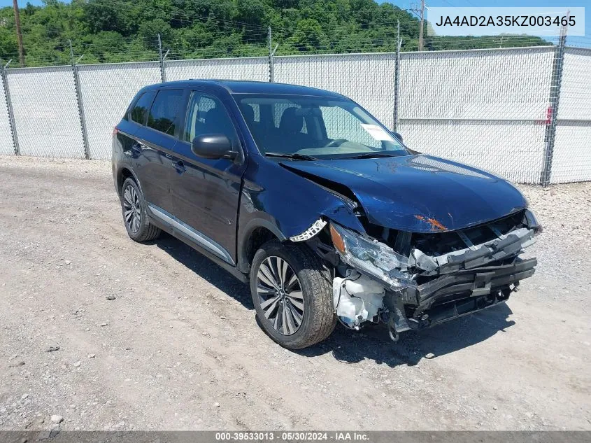 2019 Mitsubishi Outlander Es VIN: JA4AD2A35KZ003465 Lot: 39533013