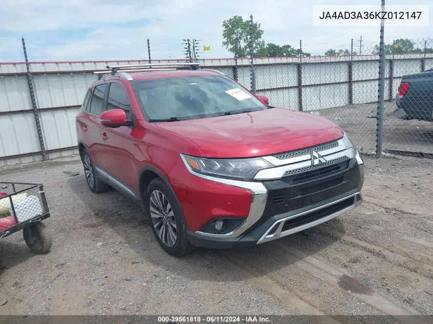 2019 Mitsubishi Outlander Sel VIN: JA4AD3A36KZ012147 Lot: 39561818