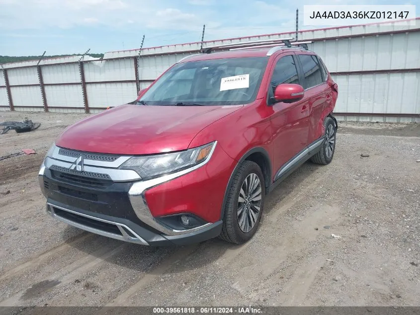 2019 Mitsubishi Outlander Sel VIN: JA4AD3A36KZ012147 Lot: 39561818