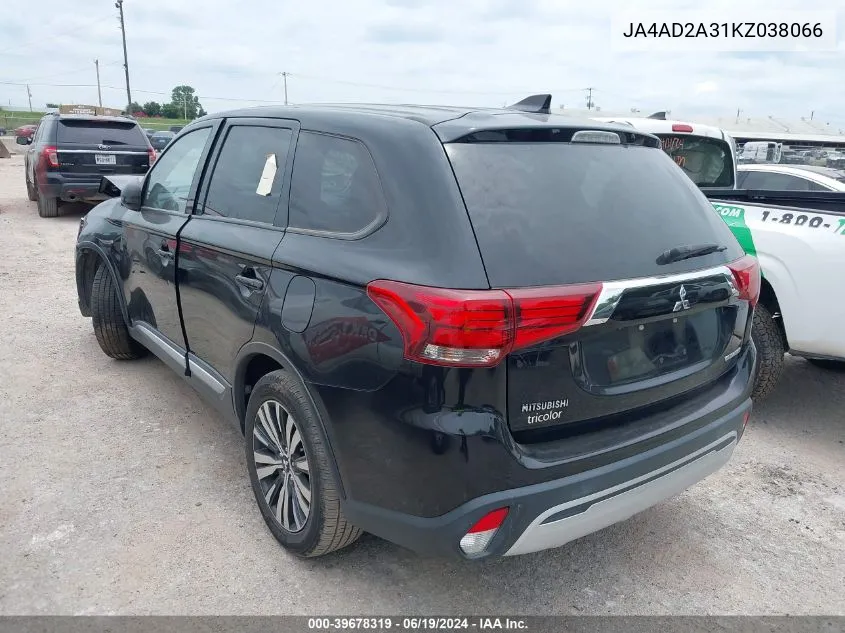 2019 Mitsubishi Outlander Es VIN: JA4AD2A31KZ038066 Lot: 39678319