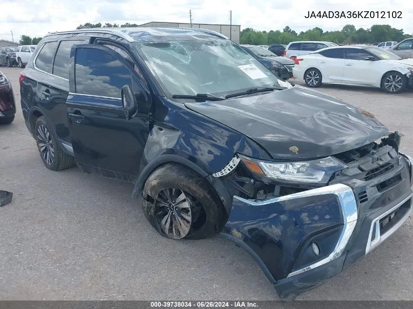 2019 Mitsubishi Outlander Sel VIN: JA4AD3A36KZ012102 Lot: 39738034