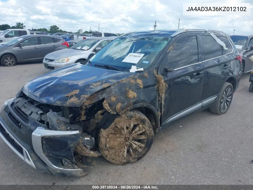 2019 Mitsubishi Outlander Sel VIN: JA4AD3A36KZ012102 Lot: 39738034