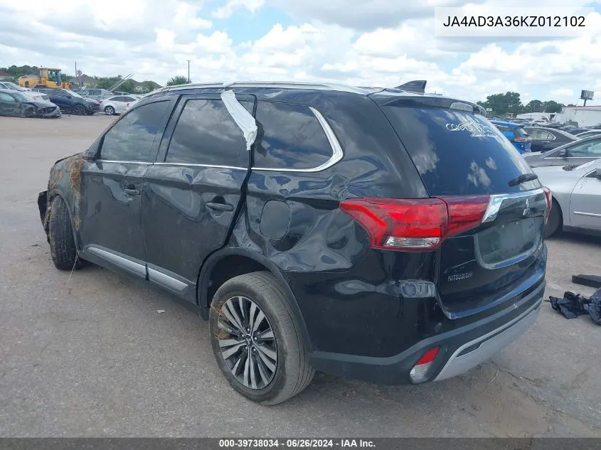 2019 Mitsubishi Outlander Sel VIN: JA4AD3A36KZ012102 Lot: 39738034