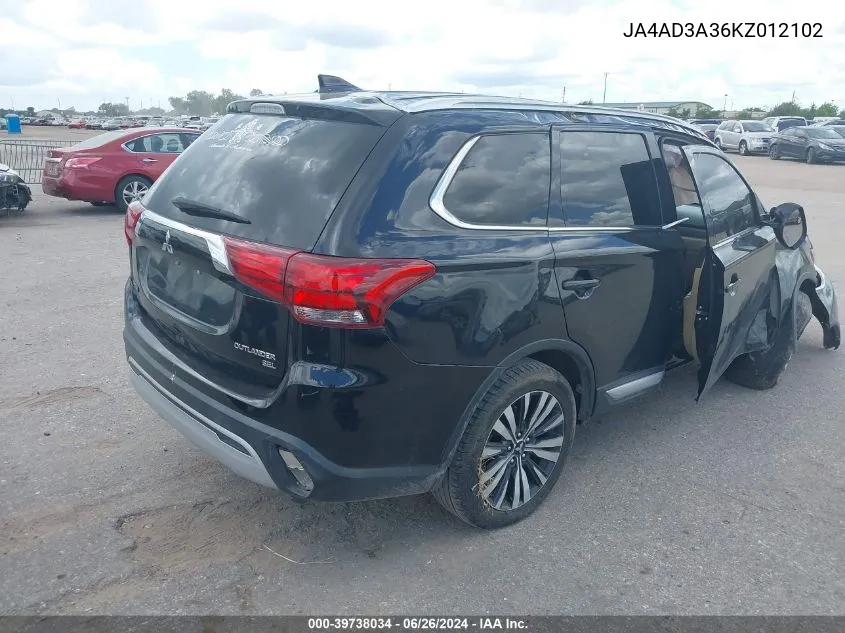 2019 Mitsubishi Outlander Sel VIN: JA4AD3A36KZ012102 Lot: 39738034