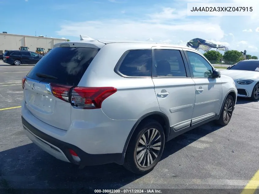 2019 Mitsubishi Outlander Es VIN: JA4AD2A3XKZ047915 Lot: 39882300