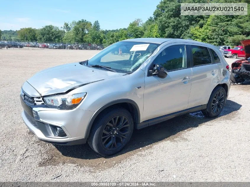 2019 Mitsubishi Outlander Sport 2.0 Le VIN: JA4AP3AU2KU021540 Lot: 39953109