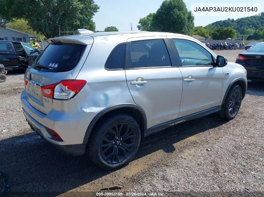 2019 Mitsubishi Outlander Sport 2.0 Le VIN: JA4AP3AU2KU021540 Lot: 39953109