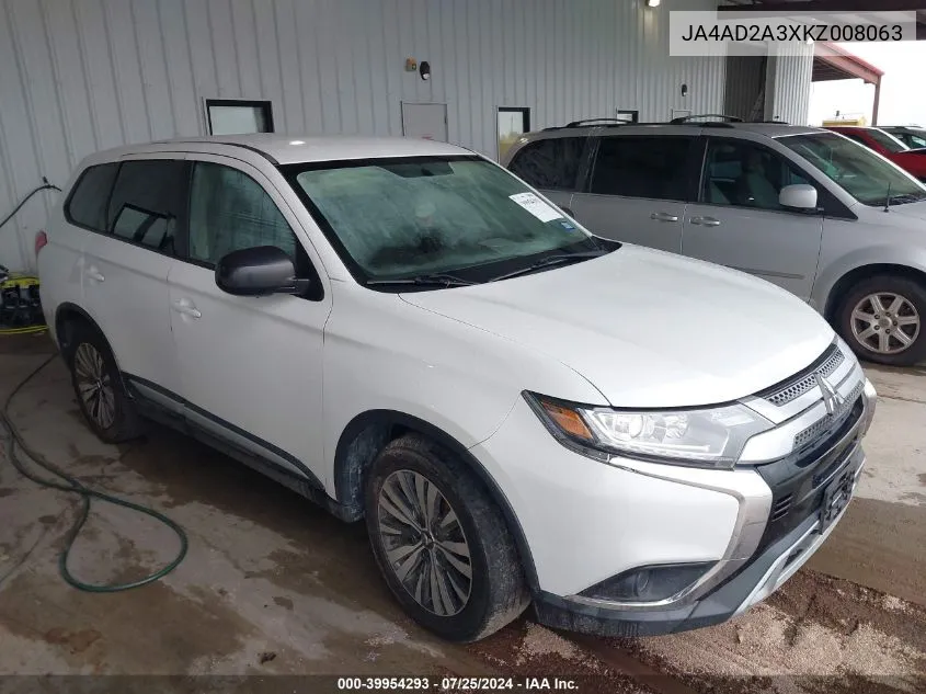 2019 Mitsubishi Outlander Es VIN: JA4AD2A3XKZ008063 Lot: 39954293