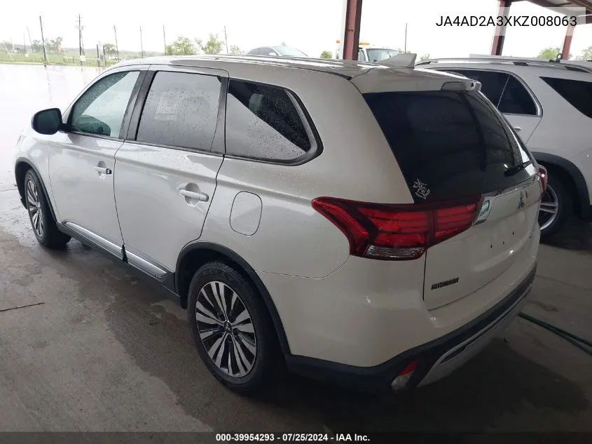 2019 Mitsubishi Outlander Es VIN: JA4AD2A3XKZ008063 Lot: 39954293