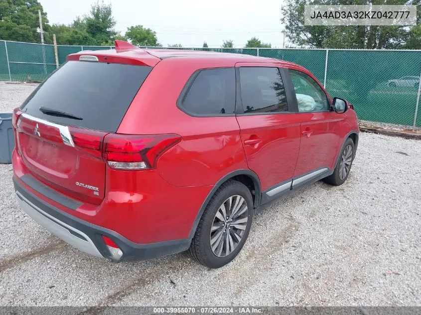 2019 Mitsubishi Outlander Le/Se/Sel VIN: JA4AD3A32KZ042777 Lot: 39955070