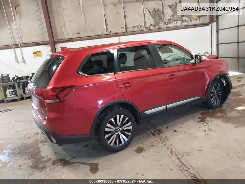 2019 Mitsubishi Outlander Le/Se/Sel VIN: JA4AD3A31KZ042964 Lot: 39955336