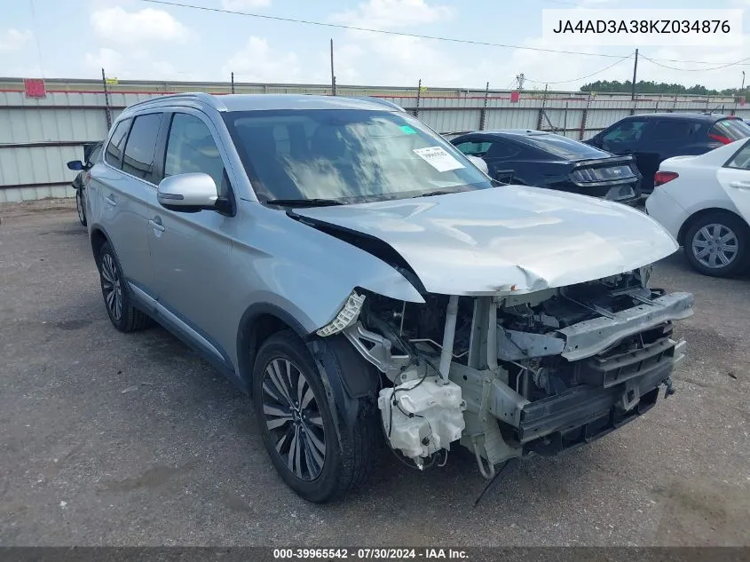 2019 Mitsubishi Outlander Sel VIN: JA4AD3A38KZ034876 Lot: 39965542