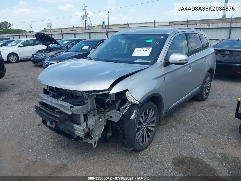 2019 Mitsubishi Outlander Sel VIN: JA4AD3A38KZ034876 Lot: 39965542