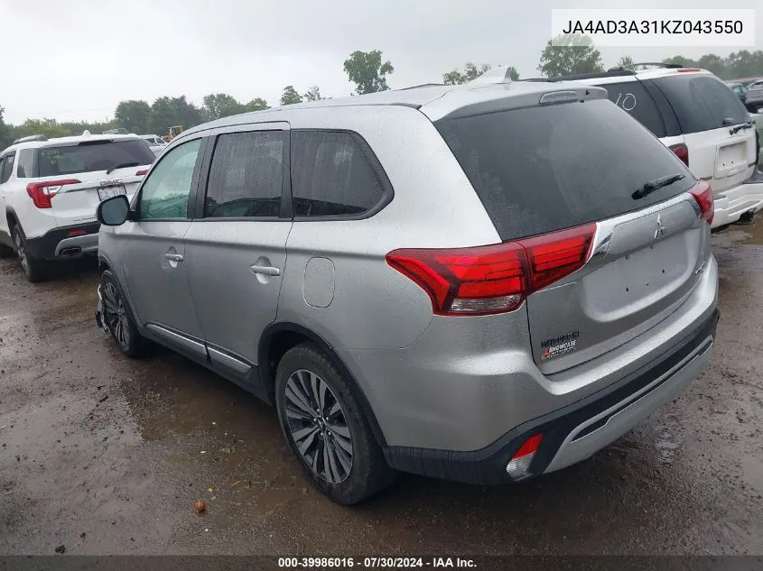 2019 Mitsubishi Outlander Se VIN: JA4AD3A31KZ043550 Lot: 39986016