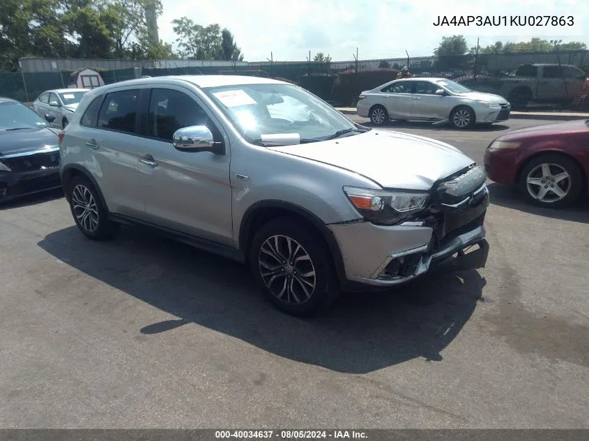 2019 Mitsubishi Outlander Sport 2.0 Es VIN: JA4AP3AU1KU027863 Lot: 40034637