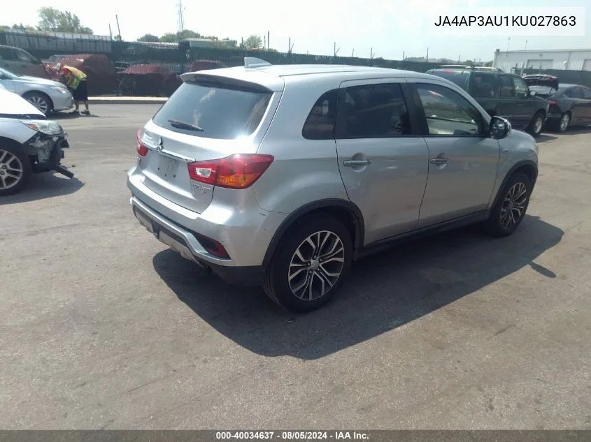 2019 Mitsubishi Outlander Sport 2.0 Es VIN: JA4AP3AU1KU027863 Lot: 40034637