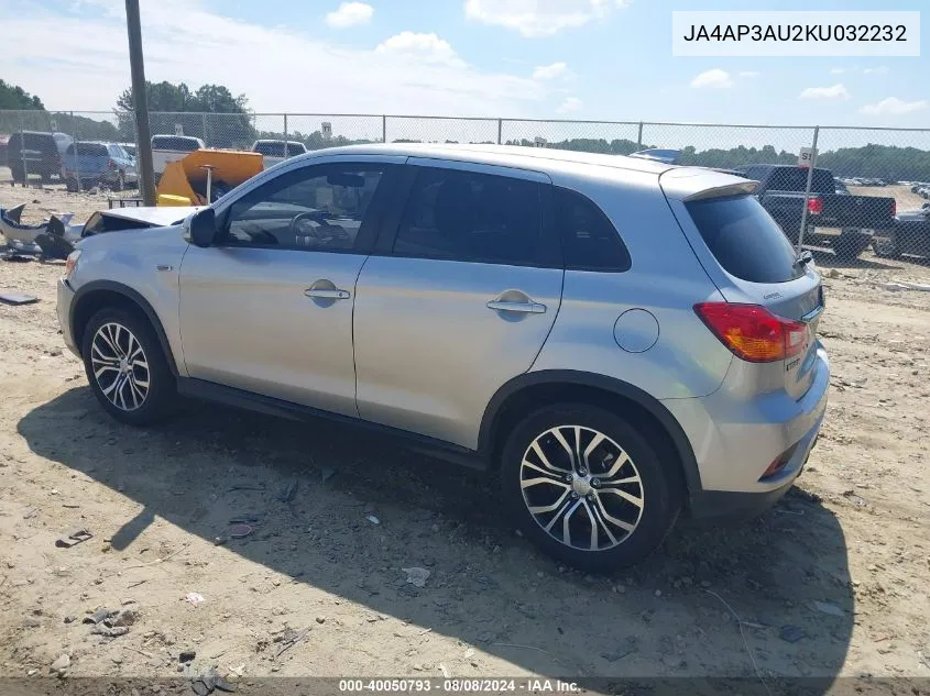 2019 Mitsubishi Outlander Sport 2.0 Es VIN: JA4AP3AU2KU032232 Lot: 40050793