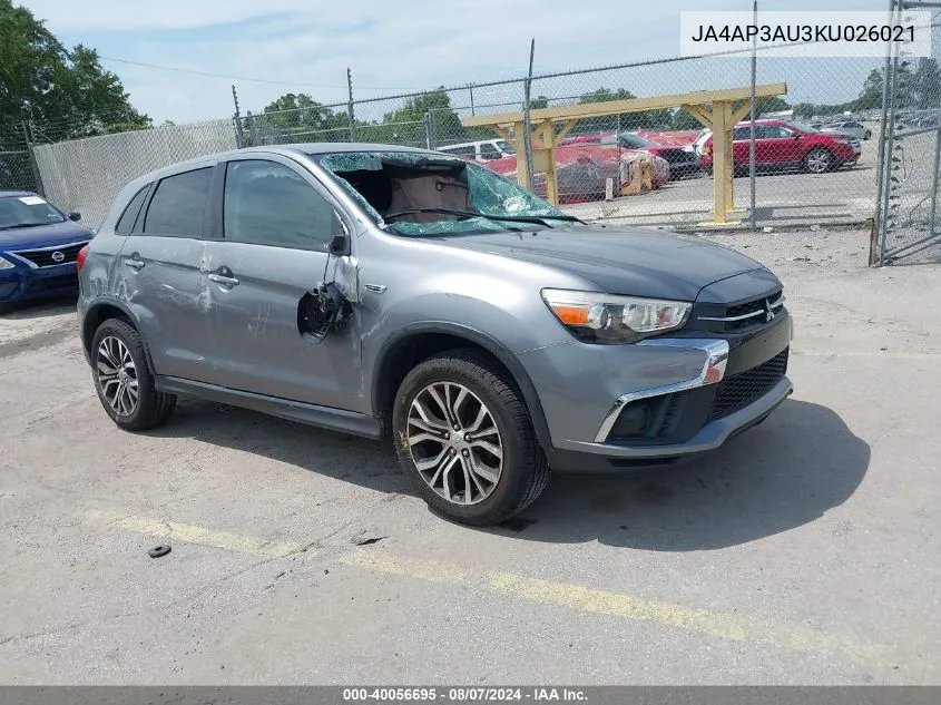 2019 Mitsubishi Outlander Sport 2.0 Es VIN: JA4AP3AU3KU026021 Lot: 40056695