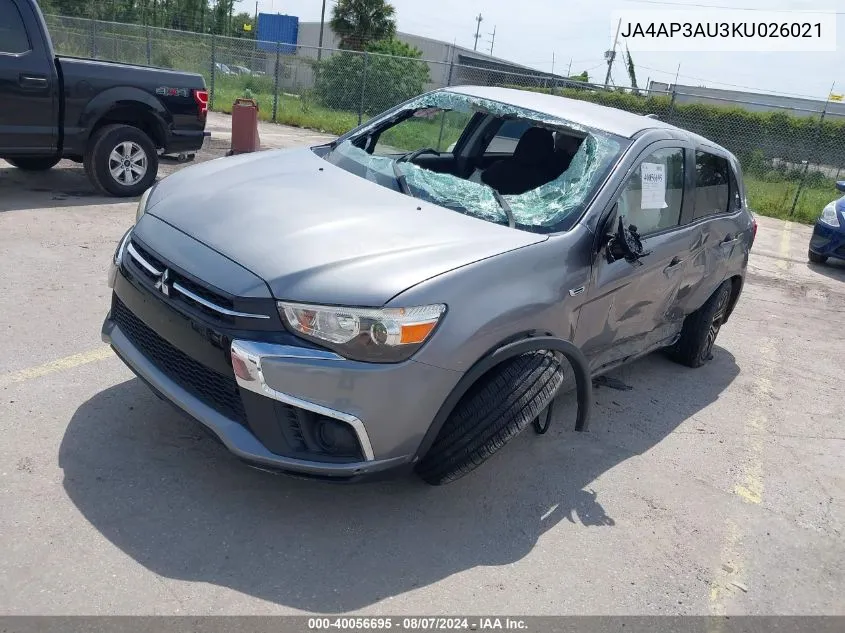 2019 Mitsubishi Outlander Sport 2.0 Es VIN: JA4AP3AU3KU026021 Lot: 40056695