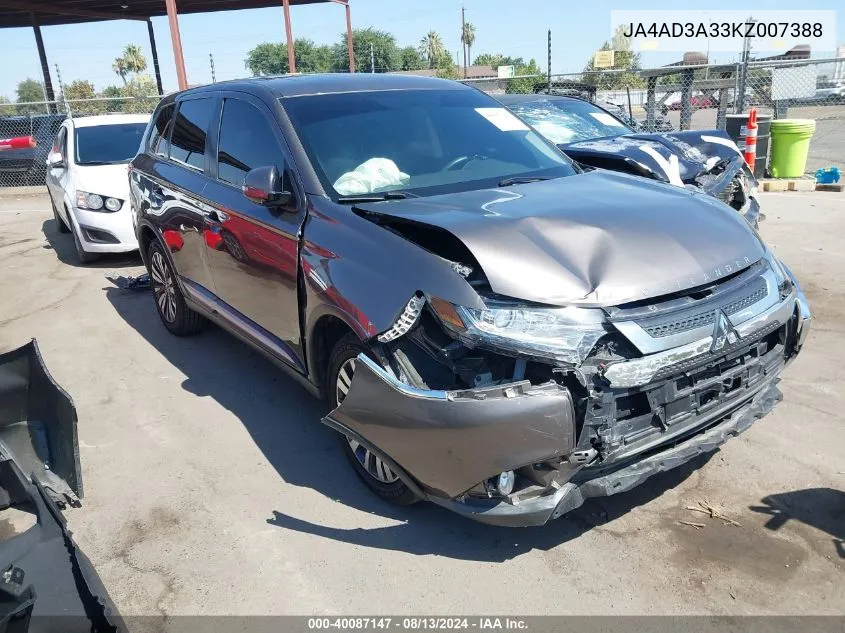 2019 Mitsubishi Outlander Se VIN: JA4AD3A33KZ007388 Lot: 40087147