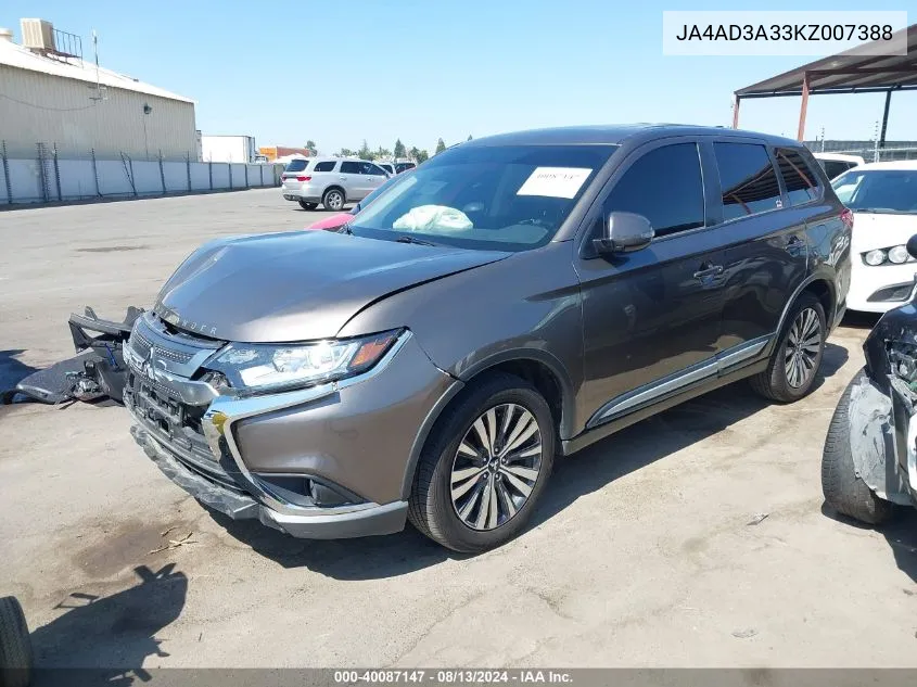 2019 Mitsubishi Outlander Se VIN: JA4AD3A33KZ007388 Lot: 40087147