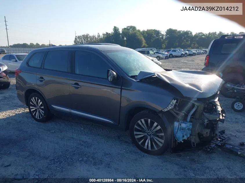 2019 Mitsubishi Outlander Es VIN: JA4AD2A39KZ014212 Lot: 40128984