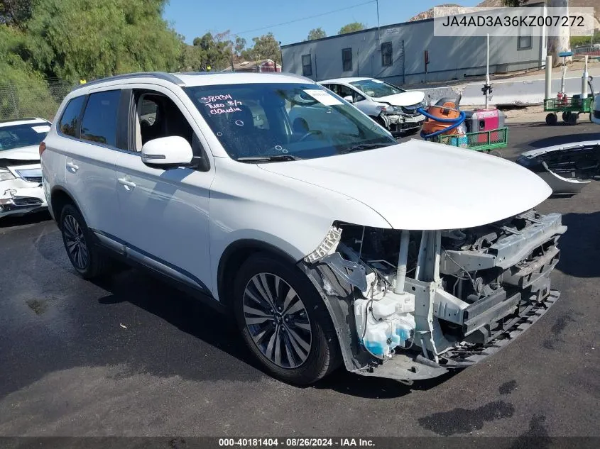 2019 Mitsubishi Outlander Sel VIN: JA4AD3A36KZ007272 Lot: 40181404