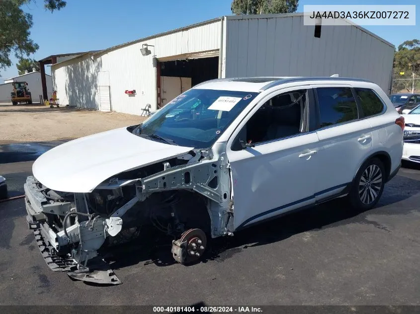 2019 Mitsubishi Outlander Sel VIN: JA4AD3A36KZ007272 Lot: 40181404